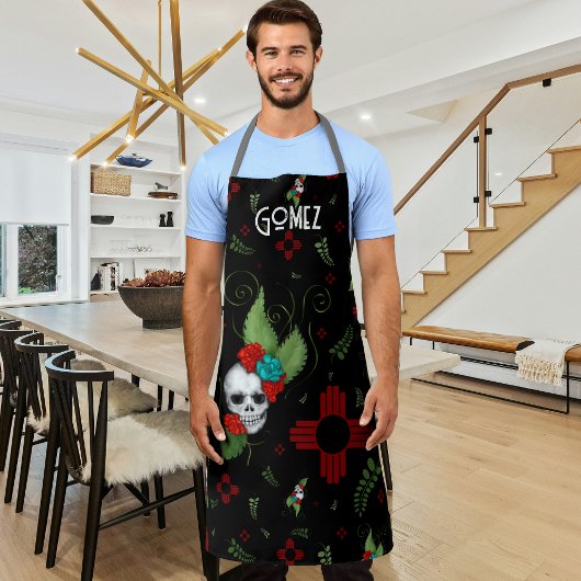 Skull Rose Zia Sun Greenerity Black New Mexico Schürze