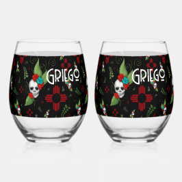 Skull Rose Zia Sun Greenerity Black New Mexico Weinglas Ohne Stiel