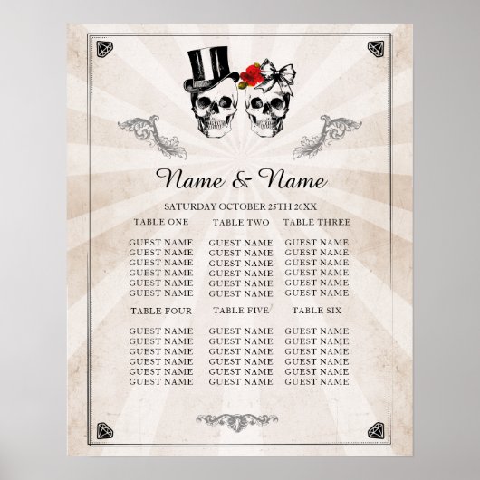 Skull Rote Rose Plan Hochzeitsposter Sitzplätze Poster (Vorne)
