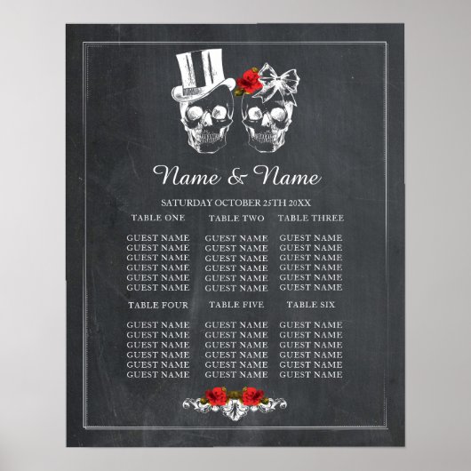 Skull Rote Rose Plan Hochzeitsposter Sitzplätze Poster (Vorne)