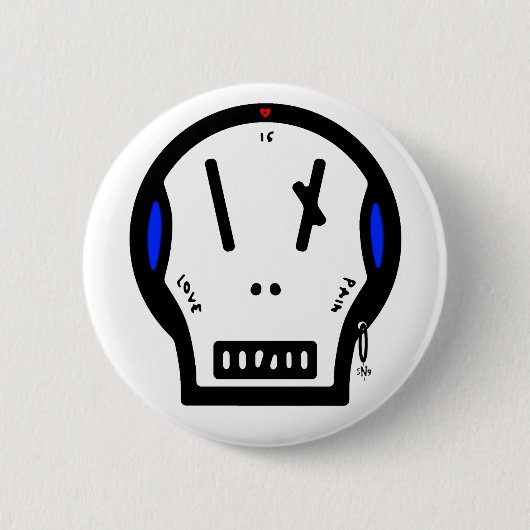 Skull sagt: "Liebe ist Schmerz" Button (Vorderseite)