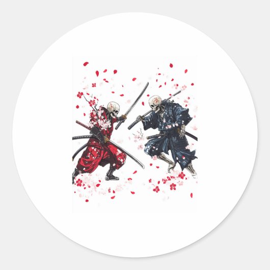 Skull Samurai Duel Runder Aufkleber (Vorderseite)