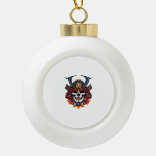 Skull Samurai Mask Keramik Kugel-Ornament (Vorderseite)
