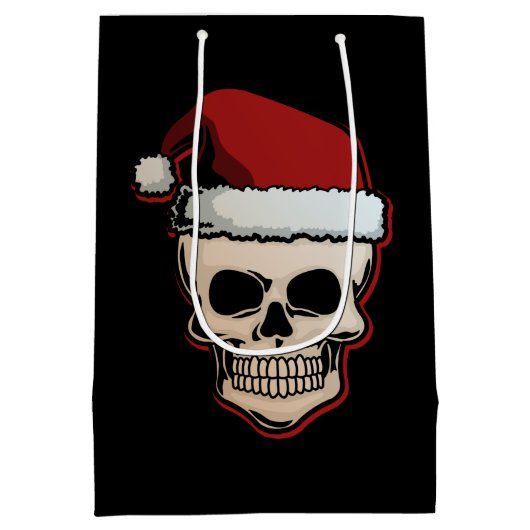 Skull Santa Claus Head Funny Xmas Weihnachtsgesche Mittlere Geschenktüte (Rückseite)