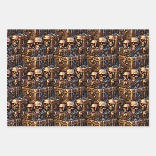 Skull Schatztruhe 3D-Braungold-Piratenthema Geschenkpapier Set (Vorderseite 2)