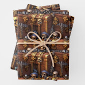 Skull Schatztruhe 3D-Braungold-Piratenthema Geschenkpapier Set (Beispiel)