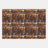 Skull Schatztruhe 3D-Braungold-Piratenthema Geschenkpapier Set (Vorderseite)