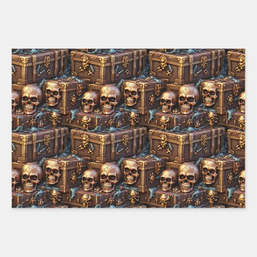Skull Schatztruhe realistische 3D-halloween Bronze Geschenkpapier Set (Vorderseite 2)