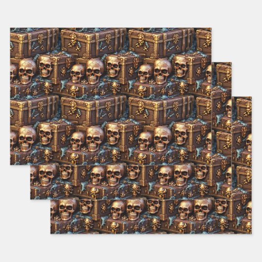 Skull Schatztruhe realistische 3D-halloween Bronze Geschenkpapier Set (Set)