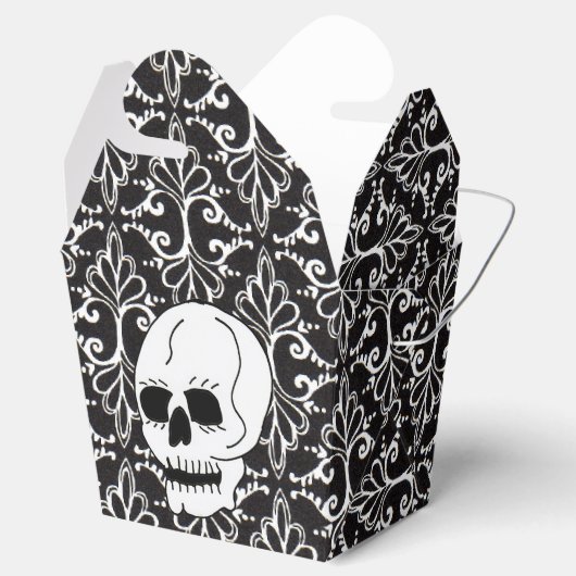 Skull Schwarz-weiß Damask Scrolls Geschenkschachtel (Geöffnet)