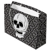 Skull Schwarz-weiß Damask Scrolls Große Geschenktüte (Rückseite Schrägansicht)