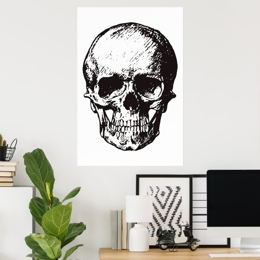 Skull Schwarz-weiß Pop Art Fantasy Art Heavy Metal Poster (Heimbüro)