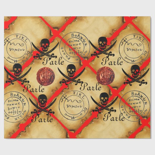 SKULL,SCHWERTER,PIRATES TREASKARTENPARKMENT GESCHENKPAPIER (Flach)