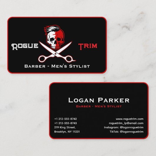 Skull Scissor Modern Barber Shop Visitenkarte (Vorne/Hinten)