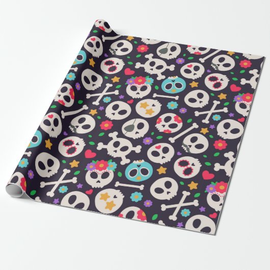 Skull set. Seamless pattern with flat design of sk Geschenkpapier (Ungerollt)
