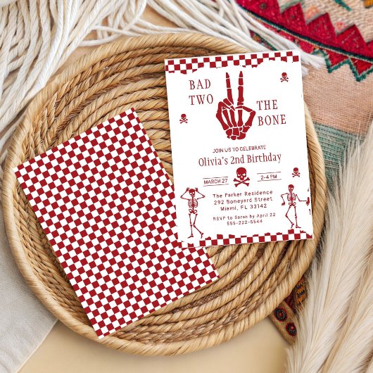 Skull Skeleton Bad to the Bone 2nd Birthday  Einladung