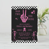 Skull Skeleton Bad to the Bone 2nd Birthday  Einladung (Stehend Vorderseite)