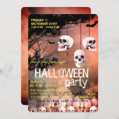 Skull Skeleton Halloween-Party Freaky Red Night Einladung (Vorne/Hinten)