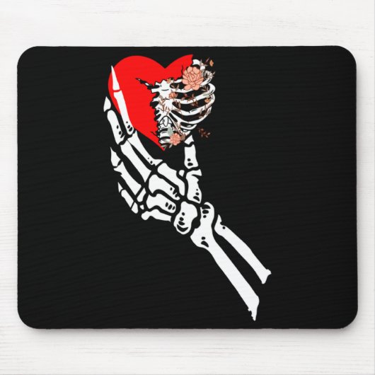 Skull Skeleton Hand Holding Red Heart Love Valenti Mousepad (Vorne)