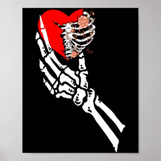 Skull Skeleton Hand Holding Red Heart Love Valenti Poster (Vorne)