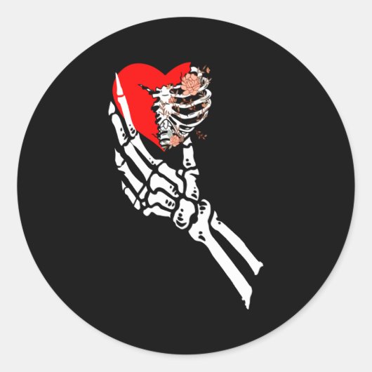 Skull Skeleton Hand Holding Red Heart Love Valenti Runder Aufkleber (Vorderseite)