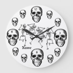 Skull Skeletons Add Name Modern Acryllic Clock Große Wanduhr