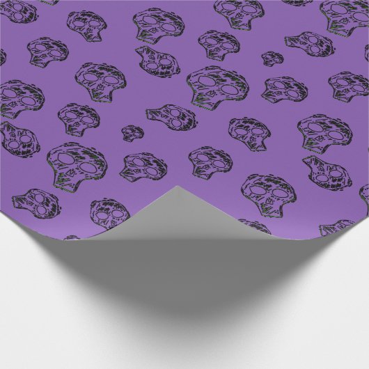 Skull Sketch Halloween Muster | Schwarz/Lila Geschenkpapier (Ecke)