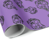Skull Sketch Halloween Muster | Schwarz/Lila Geschenkpapier (Rolleneckpunkt)