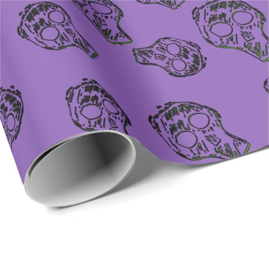 Skull Sketch Halloween Muster | Schwarz/Lila Geschenkpapier (Rolleneckpunkt)