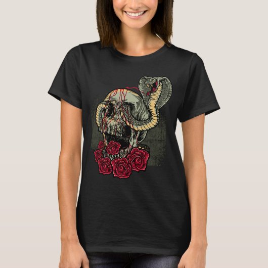 Skull Snake Rose Beängstigender Horror T-Shirt (Vorderseite)