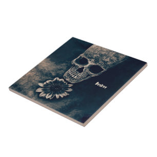 Skull Sonnenblume Gothic Vintag Antique Fliese