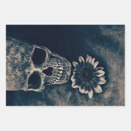 Skull Sonnenblume Vintag Cyanotype Gothic Geschenkpapier Set