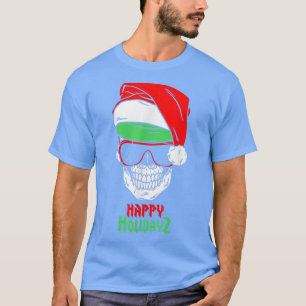Skull Sonnenbrille Santa Claus Hat Happy Holiday T-Shirt