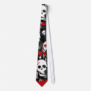 Skull Specters Krawatte B&W Swirl (roter Hintergru