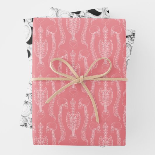 Skull & Spine Bones auf rosa Wrapping Paper Sheets Geschenkpapier Set (Beispiel)