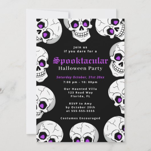 Skull Spooktacular Adulous Halloween Kostüm Party Einladung (Vorderseite)