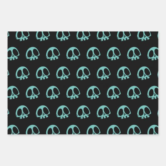 Skull Spooky Goth Halloween 3 Farben Geschenkpapier Set (Vorderseite 2)