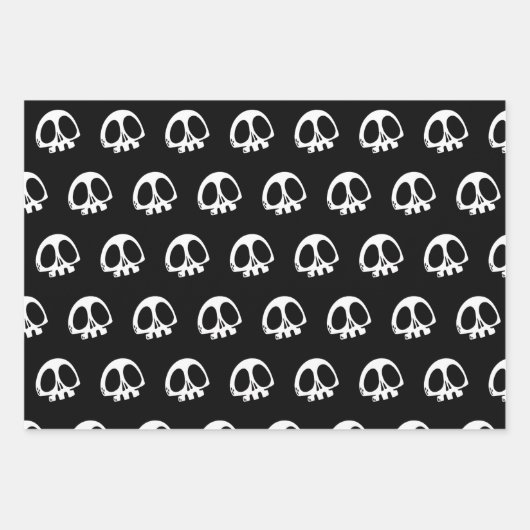 Skull Spooky Goth Halloween 3 Farben Geschenkpapier Set (Vorderseite)