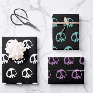 Skull Spooky Goth Halloween 3 Farben Geschenkpapier Set