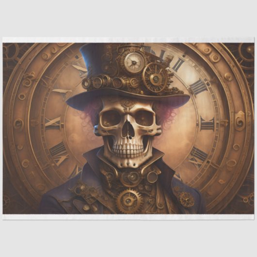 Skull Steampunk with clock tissue paper v3 Seidenpapier (Vorderseite)