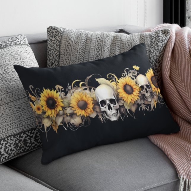 Skull Sunflower Halloween Goth Lendenkissen (Von Creator hochgeladen)