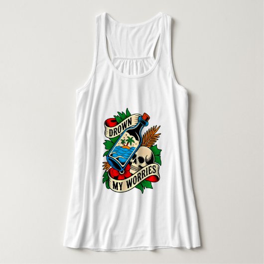 Skull & Sunset Tropical Tattoo | Einzigartige Gesc Tank Top (Design Vorderseite)