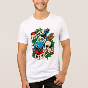 Skull & Sunset Tropical Tattoo   Einzigartige Gesc Tri-Blend Shirt