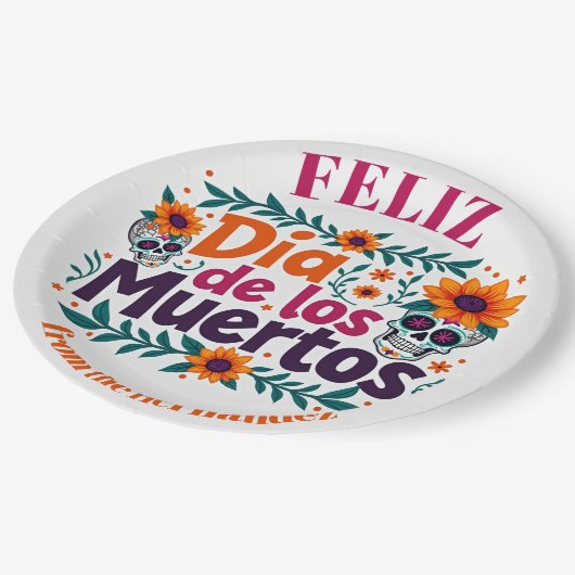 💀 🎉 Skull Swirl Serveware, die Día de los Muerto Pappteller (Schrägansicht)