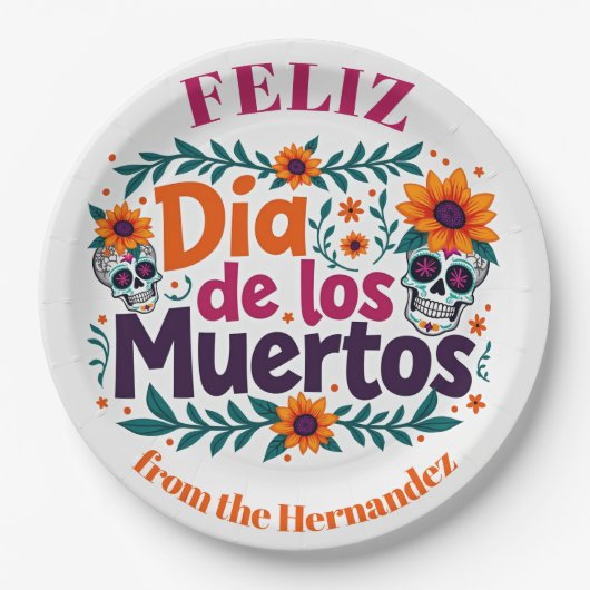 💀 🎉 Skull Swirl Serveware, die Día de los Muerto Pappteller (Vorderseite)