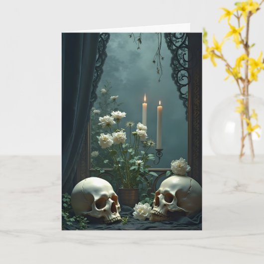 Skull Tableau Halloween Karte (Gelbe Blume)