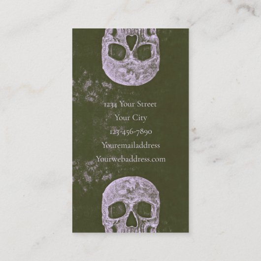 Skull Tattoo Artist Olive Green Gothic Grunge Visitenkarte (Rückseite)