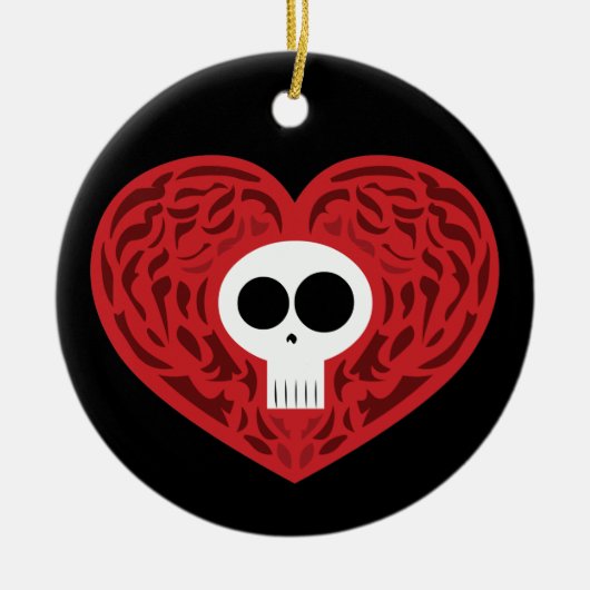 Skull Tattoo Heart Keramikornament (Vorne)