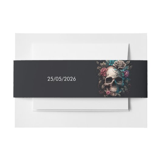 Skull Tattoo Rock and Roll Gothic Wedding Einladungsbanderole (Vorderseite Beispiel)