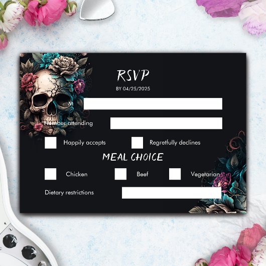 Skull Tattoo Rock and Roll Gothic Wedding RSVP Karte
